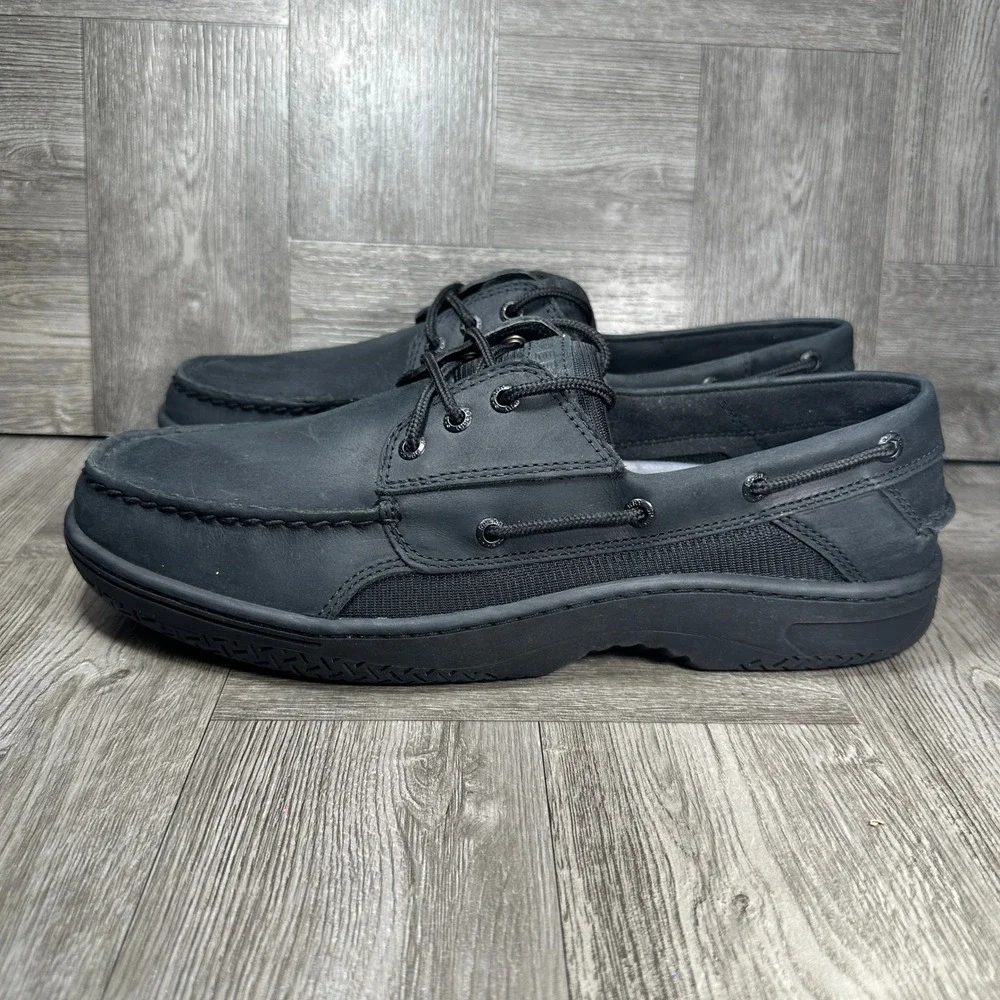 Sperry Billfish Boat Shoes Mens 12 Black Leather Casual Nautical NEW